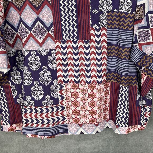 J Jill Purejill Top Womens XS Purple Floral Patchwork Organic Cotton Boho Resort - Picture 3 of 12